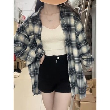 2026新款格子襯衫外套女春秋法式設計感高級長袖襯衣外搭寬松上衣