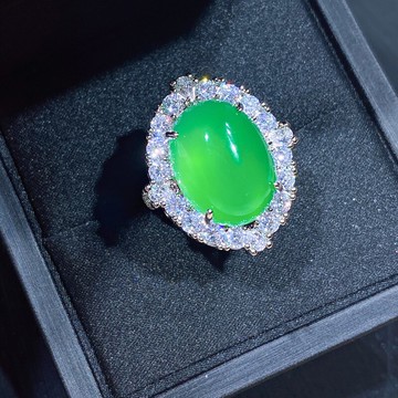 冰種綠玉髓戒指女士氣質玉墜掛件人工微鑲圍鋯小眾輕奢優雅氣質款