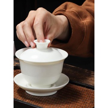 德化功夫茶具三才蓋碗純白大中小號新骨瓷泡茶碗懸停蓋碗茶碗泡茶