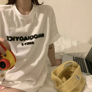 美式復古白色純棉短袖t恤女夏寬松ins潮設計感小眾oversize上衣服