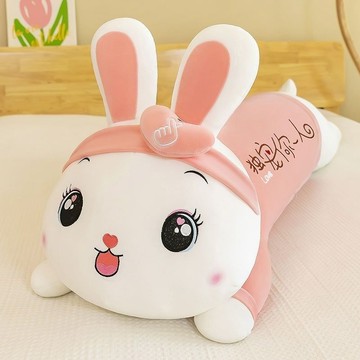 🐇比心髮帶趴趴兔毛絨玩偶｜萌趣絨毛睡覺伴侶 🌙 可夾抱安撫公仔 兔子毛絨玩具 抱枕公仔 睡覺夾腿娃娃 禮物