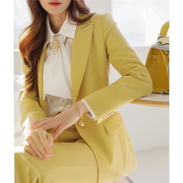 西裝外套女2022新款高級感春秋套裝休閑職業正裝黃色小西服兩件套