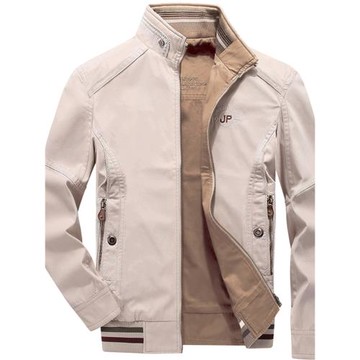 新款休閑夾克雙面穿春秋裝中年男士寬松上衣立領純棉男裝大碼外套