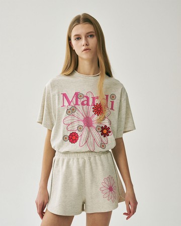 MARDI MERCREDI 印花短TEE 燕麥色 經典小雛菊 繽紛粉花 純棉 TSHIRT FLOWERMARDI BLOSSOM
