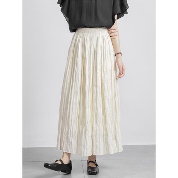 新款法式文藝褶皺肌理半身裙女春夏季顯瘦中長款a字裙大擺傘裙仙