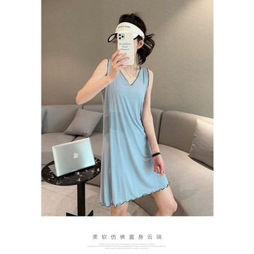 【台灣出貨】莫代爾睡衣 夏天睡衣 女生睡衣 睡裙女 V領睡衣 睡衣裙 連身睡衣 涼感睡衣 背心睡衣 大碼睡衣 家居服