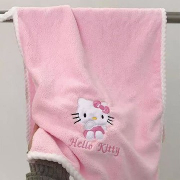 漢堡派對粉色Kitty貓浴巾珊瑚絨不毛超厚毛巾可愛卡通刺繡面巾
