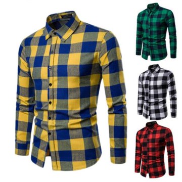 Korean version slim fit plaid men's shirt 韓版修身格子男襯衫