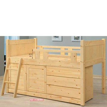 AS雅司-伊耳謎松木多功能床組-116*202*126cm-含三斗櫃和置物櫃