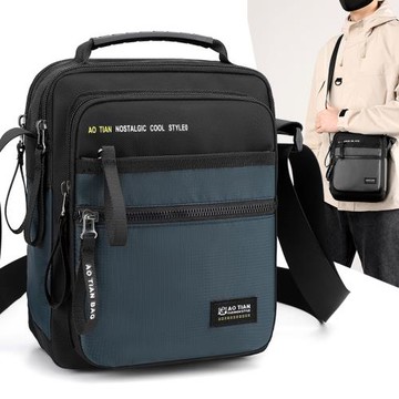 歐美時尚潮牌男士輕便休閑尼龍布雙肩包多層拉鏈防水撞色斜挎包