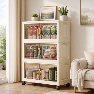 【AOTTO】60面寬雙開門附輪三層收納櫃(AC-063BK)