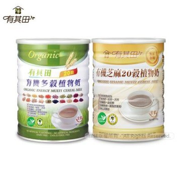 【有其田】有機多穀植物奶-原味X1罐+芝麻X1罐