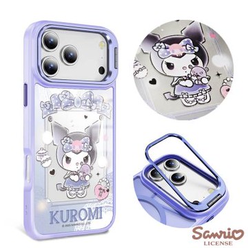 三麗鷗 iPhone 17/16/15/14/13系列 軍規防摔合金框隱形立架鏡面磁吸手機殼-蕾絲庫洛米D-紫框