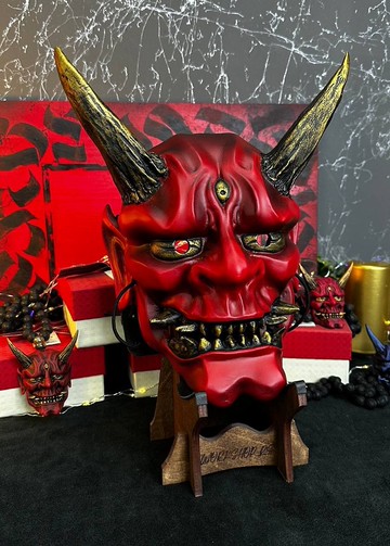 日本紅色鬼面具 可穿戴惡魔面具牆面鬼面具妖怪面具