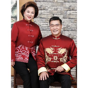 唐裝男中老年爸爸婚禮服老人過壽生日衣服爺爺奶奶中國風春秋外套