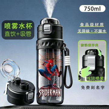臺灣-出貨🔥變形金剛漫威蜘蛛俠水杯兒童夏季噴霧杯食品級男孩小學生上學專用