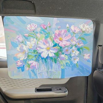 遮陽隔熱✨ 新款磁吸式夏季油畫花卉車窗汽車窗簾隔熱防曬側窗隱私遮光簾通用 汽车窗帘