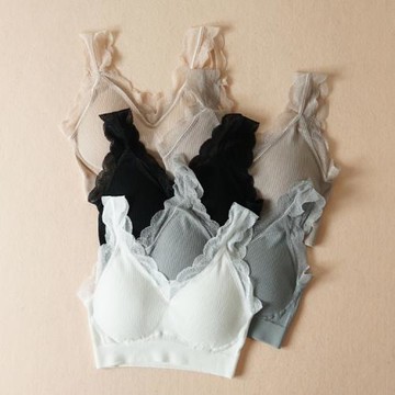 舒適四面彈胸墊彈性大無縫一體背心式蕾絲瑜伽彈性大文胸內衣抹胸