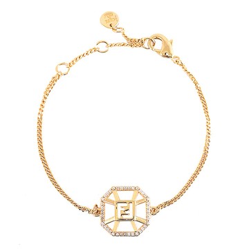 FENDI 品牌FF LOGO水鑽邊飾八角造型可調式手鍊.金