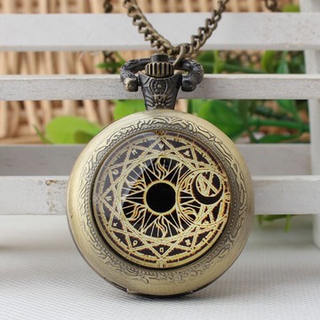 潮流男女石英翻蓋懷表女魔法陣時光寶石貼片懷表學生考試用表