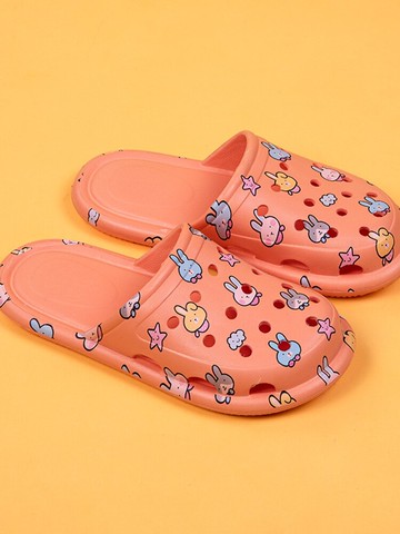 拖鞋女夏季居家風可愛卡通兔子涼拖鞋戶外沙灘包頭洞洞鞋外2