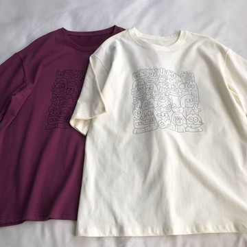 韓系簡約圖案印花寬鬆男女純棉短袖T卹