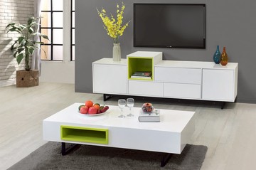 《珀莉》 電視櫃+茶几 兩套組 鋼琴烤漆 鏡面 白色亮烤 白色茶几 白色大幾 收納櫃 長形茶几 鐵腳 北歐 【新生活家具】