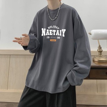 【台灣熱銷】M-8XL 衣服大尺碼 長袖T恤 落肩 長袖 休閒衣服 寬版T恤 復古上衣 男士上衣 圖案T恤 圓領T恤