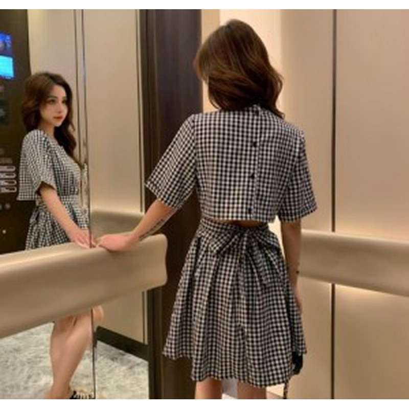 取り寄せ レディース ワンピース ショート丈 ミニ 半袖 無地 ギンガムチェック ハイウエスト バックコンシャス バックリボン Aライン 通販 Lineポイント最大1 0 Get Lineショッピング