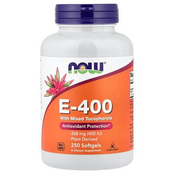 NOW Foods, E-400 軟膠囊，含混合生育酚，268 毫克 (400 IU)，250 粒裝