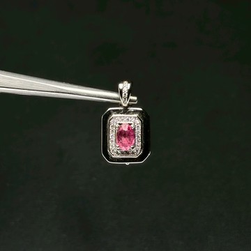 桃紅碧璽雙面項鍊 | 電氣石 盒子造型 人緣桃花 能量滋補 寶石項鍊 925純銀 S23AV25-17