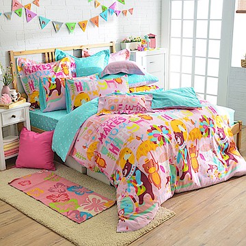 【Great Living格蕾寢飾】義大利Fancy Belle 開心樂園 雙人純棉床包枕套組