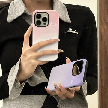 ins漸變粉色適用蘋果16promax手機殼iphone15菲林14硬12/11二閤一