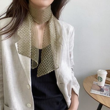 春秋新款洋氣純色蕾絲小絲巾綁包包時尚裝飾發帶多功能百搭領巾女