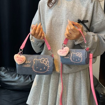 臺灣出貨💥HelloKitty包包女2025新款牛仔布可愛手機包凱蒂貓手提小包斜挎包