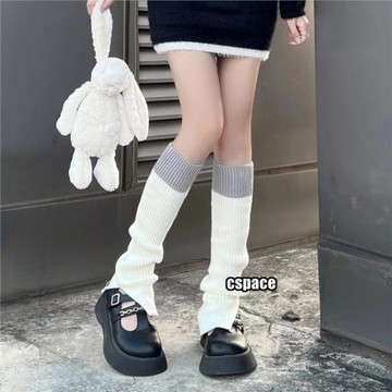 秋冬季純色拼接針織襪套女jk日系學院風百搭堆堆襪少女簡約小腿套