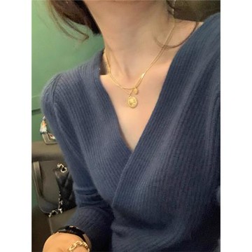 v領法式針織衫女2025秋冬季款洋氣內搭軟糯打底毛衣別致小眾上衣