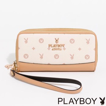 PLAYBOY - 雙拉鍊長夾附手挽帶 Daylight系列 - 米色