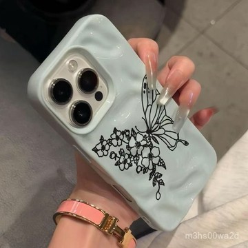 黑色蝴蝶花朵 防摔 適用蘋果16PRO 15Plus iPhone14 13 12 11 Promax手機殼