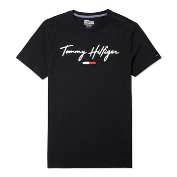Tommy Hilfiger 熱銷刺繡草寫文字Logo圖案短袖T恤-黑色