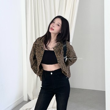 【豹紋外套】DOMISS帥氣翻領工裝豹紋外套 復古外套 (現貨)