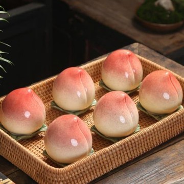 桃子茶葉罐陶瓷小號家用茶倉創意密封儲存罐擺件手工迷你茶罐壽桃