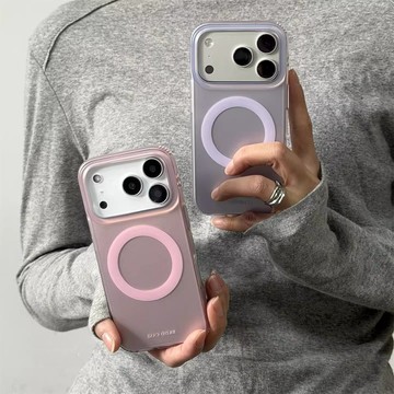 高級感溫柔粉紫磨砂霧面磁吸手機殼適用iphone17promax蘋果14全包17新款15pro女16Pro防摔保護套軟