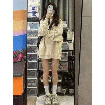 美式高街加絨圓領衛衣女秋冬潮牌復古寬松顯瘦休閑慵懶風情侶上衣