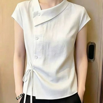 素色氣質上衣 襯衣 襯衫 上衣 獨特漂亮超好看上衣女夏季新款高端設計感小衆時尚氣質女裝 韓版女裝