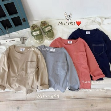 🌈✨mix1001薄 舒適棉質口袋造型上衣 ✨兒童車線拼接不規則上衣5-17