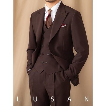 鹿三先生通勤商務休閑戧駁領西服三件套時尚百搭修身西裝套裝潮男