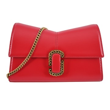 MARC JACOBS THE ST. MARC平滑皮革鎖鏈斜背包-紅