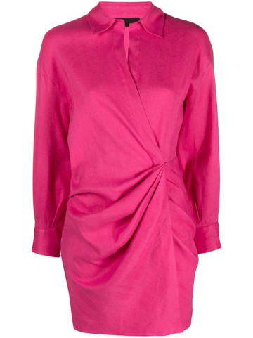 Maje - ruched shirt dress - women - Linen/Flax/Elastane/Viscose - 40 - Pink