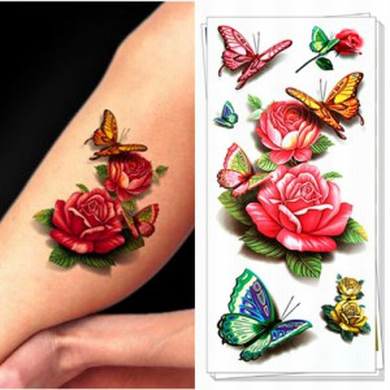 タトゥー シール 3d 薔薇 花 バラ ばら ローズ Rose 蝶 バタフライ ボディシール Tatoo 入れ墨 刺青 通販 Lineポイント最大1 0 Get Lineショッピング